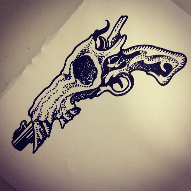 #skull #sketch #skullgun #skullguntattoo #animalskull #animalcranium #gun #guntattoo #revolver#revolvertattoo#dotwork#dotworktattoo @zazhax